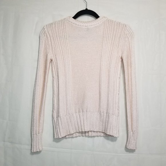 Magaschoni Shiny Cable Knit Sweater Cream Size XS Round Neck Pullover stretchy - Picture 2 of 10